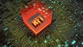 3d NFT image. Blockchain Non Fungible Token idea. Computer chip NFT on digital background. Cryptocurrency