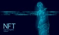 3D NFT Non Fungible unique cryptocurrency. Blockchain art crypto security code. Data stored digital photo object