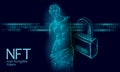 3D NFT Non Fungible unique cryptocurrency. Blockchain art crypto security code. Data stored digital photo object