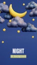 3d night. fluffy clouds with moon and star on dark background . 3d rendering illustration. Royalty Free Stock Photo