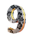 3D `nine` number with flower texture