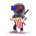 3d Ninja assassin eats popcorn at the movies