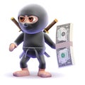 3d Ninja assassin has a wad of US Dollars