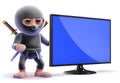 3d Ninja assassin next to a flatscreen lcd tv