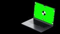 3D notebook laptop computer working green screen display Isolated on black background. 3D rendering.