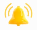 3d Notification Bell Icon. 3D glossy yellow ringing bell for social media notice, reminder, alarm clock. Icon for User Interface Royalty Free Stock Photo