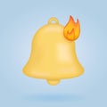 3d notification bell icon isolated on. 3d render yellow ringing bell with new notification for social media reminder