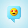 3d Notification with Yellow Love Emoji on Speech Bubble Concept Cartoon Style. Vector