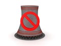 3D Nuclear power chimney with forbbiden sign Royalty Free Stock Photo