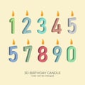 3d number birthday candle colorful illustration vector design