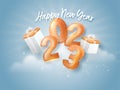 3D 2023 Number With Gift Boxes Against Blue Glowing Rays Background For Happy New Year Royalty Free Stock Photo