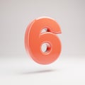 3d number 6. Living Coral font with glossy reflections and shadow isolated on white background