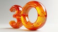 3d number ornage liquid 30 on white background with reflection Royalty Free Stock Photo