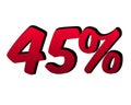 3D Number 45% percent gradient red color on white background