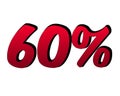 3D Number 60% percent gradient red color on white background
