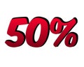 3D Number 50% percent gradient red color on white background