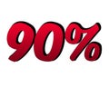3D Number 90% percent gradient red color on white background