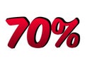 3D Number 70% percent gradient red color on white background