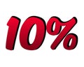 3D Number 10% percent gradient red color on white background