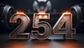 3D Number 254 with Rusty Metal Texture and Orange Glow Accent Royalty Free Stock Photo