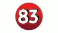 3D Number 83 sign symbol animation motion graphics icon on red sphere