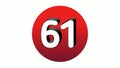 3D Number 61 sign symbol animation motion graphics icon on red sphere