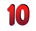 3D Number 10 ten gradient red color on white background Royalty Free Stock Photo