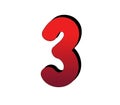 3D Number 3 three gradient red color on white background