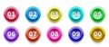 3D numbers bullet point. Circle buttons with numbers vector set. Colorful 3d buttons icons