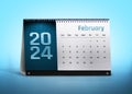 February 2024 Calendar Isolated on blue background with space for copy