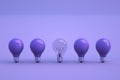 3D objects of light bulbs stand on a blue isolated background. Dark unlit light bulbs stand in a row. Different light Royalty Free Stock Photo