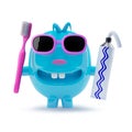 3d Odd blue character in sunglasses wants to brush his teeth Royalty Free Stock Photo