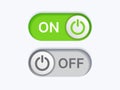 3D On Off Toggle Switch Buttons Set. Green and Grey Power UI Icons Material Design Vector Royalty Free Stock Photo