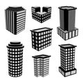 3D Office Buildings Icons. Vector Illustration.