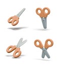 3D office scissors in open and closed position. Set of vector objects at different angles Royalty Free Stock Photo