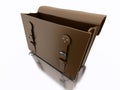 3d Old brown suitcase open. Travel concept.