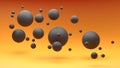 3d ominous black spheres floating against a fiery orange background