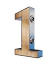 3D `one` number made of wood and metal