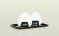 3d onigiri on food tray, japanese food isolated concept, 3d render illustration