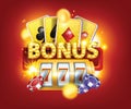 3D online casino gambling game illustration, cards, bonus sign, vector golden reel slot, chips. Royalty Free Stock Photo