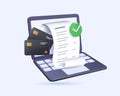 3D online invoice business transaction includes details such as item or service provided price payment. Credit cards