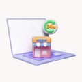 3d online shopping E-commerce, store, box, 24 hours on laptop. Marketplace online. icon isolated on white background. 3d Royalty Free Stock Photo