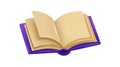 3D open book, cream pages, purple matte cover, floating, white background Royalty Free Stock Photo