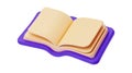 3D open book, cream pages, purple matte cover, floating, white background Royalty Free Stock Photo