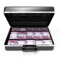 3d Open briefcase full of Euro notes front view