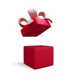 3D open red gift box. Red realistic present or surprise box