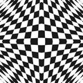 3D optical illusion effect. Distorted chessboard background.