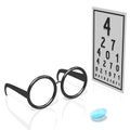 3D glasses, contact lens, test chart - optician, optometrist concept Royalty Free Stock Photo