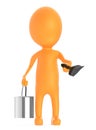 3d orange character holding a tin can and a paint brush in his hands Royalty Free Stock Photo