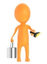 3d orange character holding a tin can and a paint brush in his hands Royalty Free Stock Photo